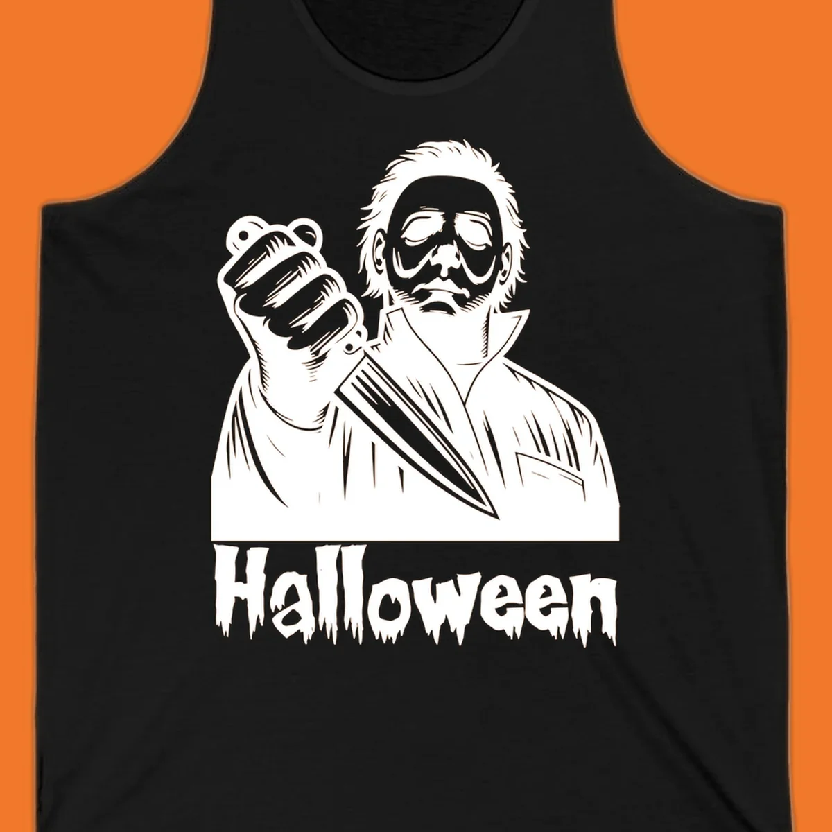 Michael Myers holding a knife with the word Halloween below - michael myers halloween