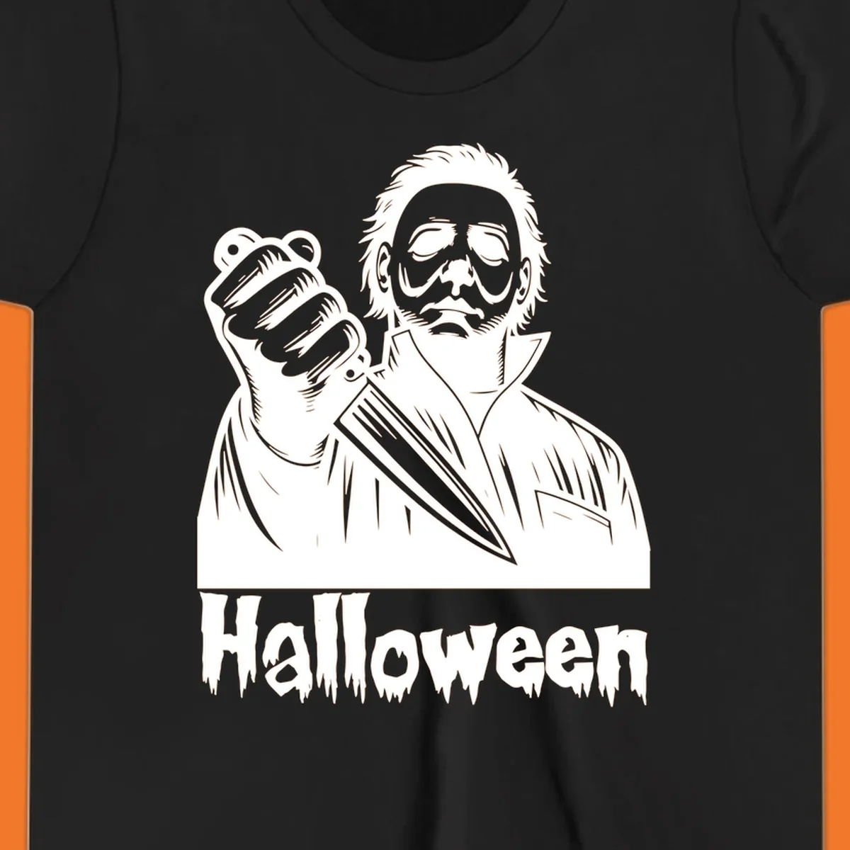 Michael Myers holding a knife with the word Halloween below - michael myers halloween