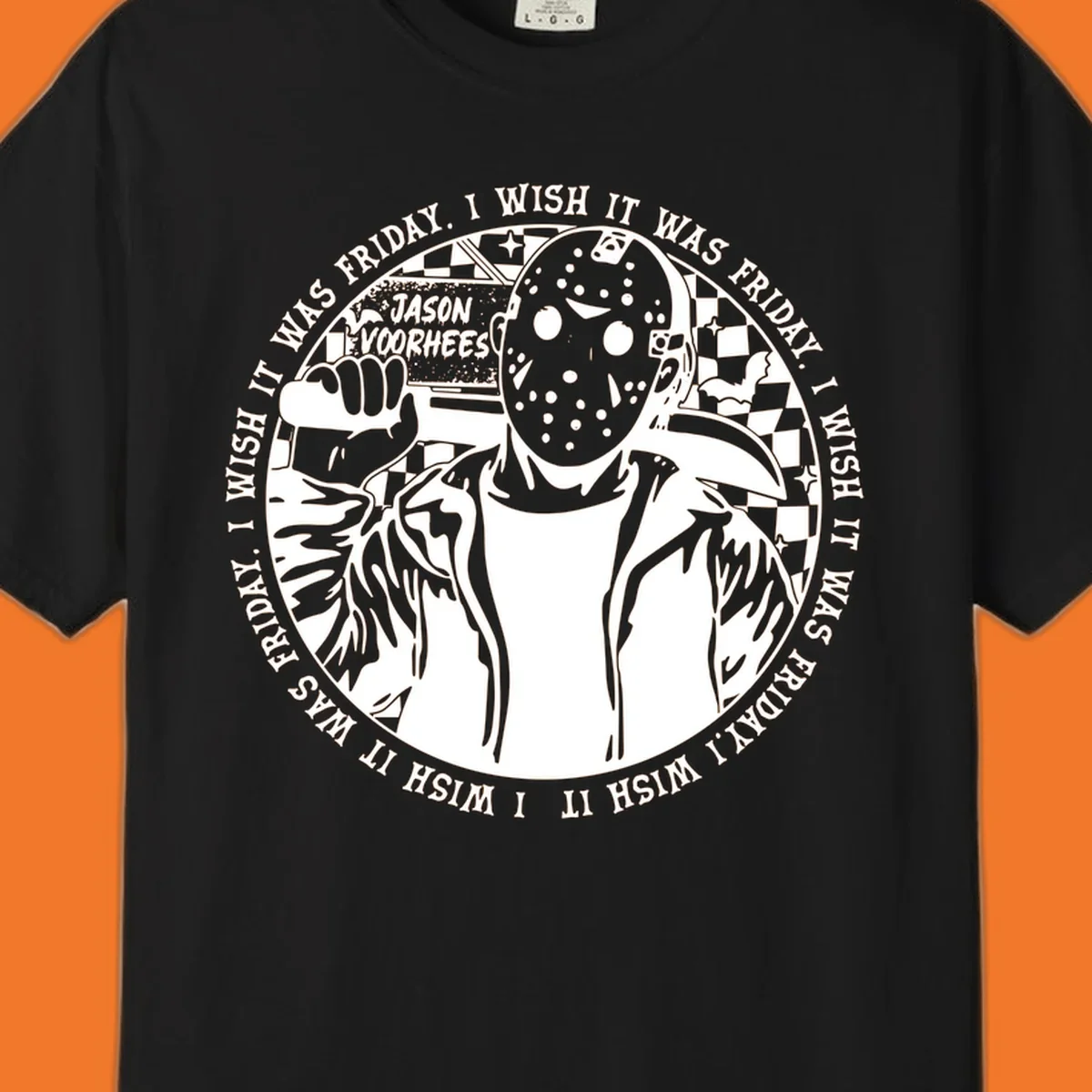 Jason Voorhees hockey mask and machete with 'I Wish It Was Friday' text - jason voorhees wish friday
