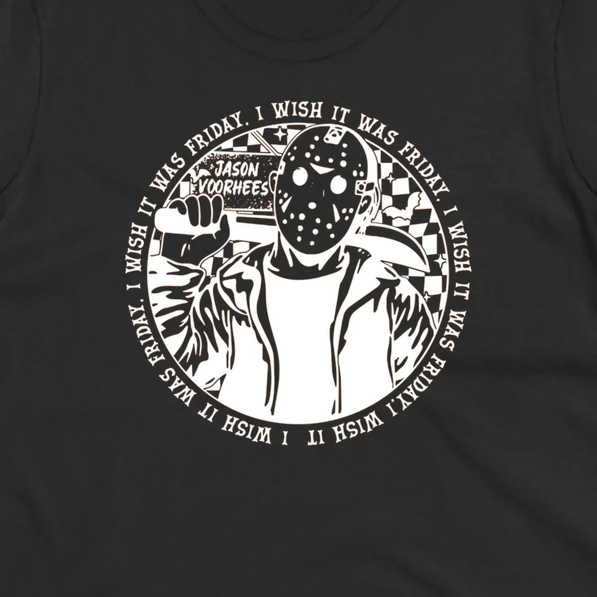 Jason Voorhees hockey mask and machete with 'I Wish It Was Friday' text - jason voorhees wish friday