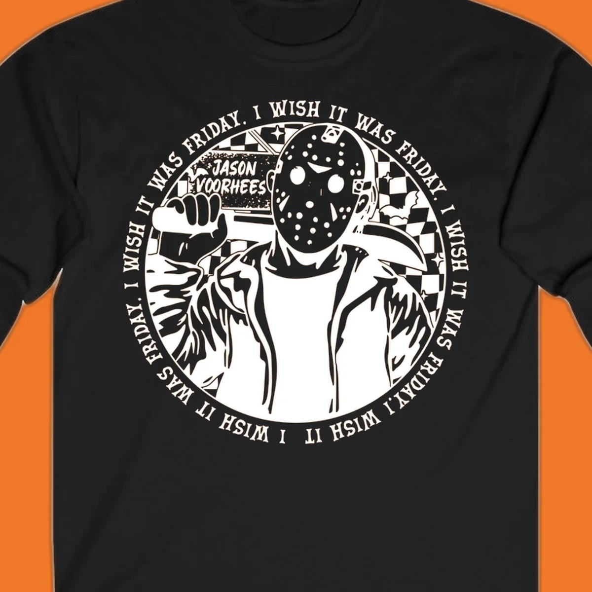 Jason Voorhees hockey mask and machete with 'I Wish It Was Friday' text - jason voorhees wish friday