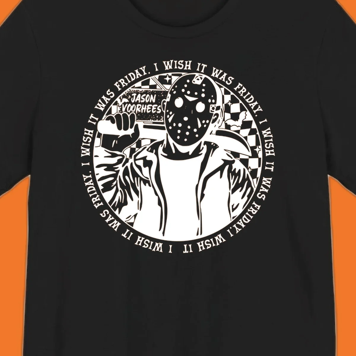 Jason Voorhees hockey mask and machete with 'I Wish It Was Friday' text - jason voorhees wish friday