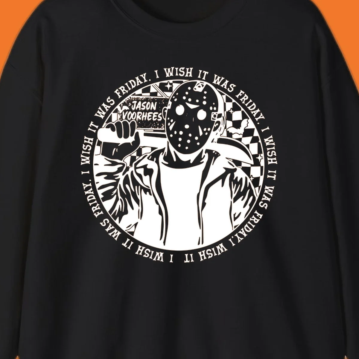Jason Voorhees hockey mask and machete with 'I Wish It Was Friday' text - jason voorhees wish friday
