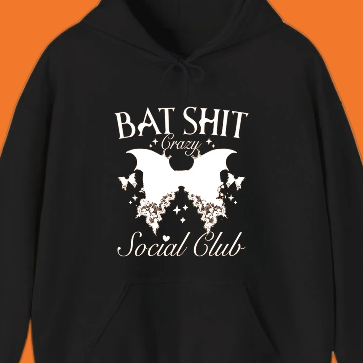 Bat Shit Crazy Social Club design with bat wings, lace, and text.