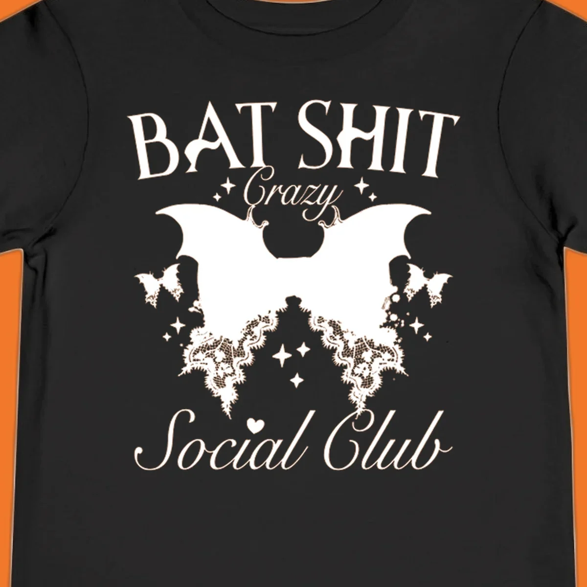 Bat Shit Crazy Social Club design with bat wings, lace, and text.