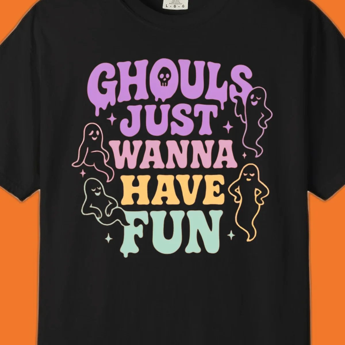 Ghouls wanna have fun Halloween design with ghosts and skull.