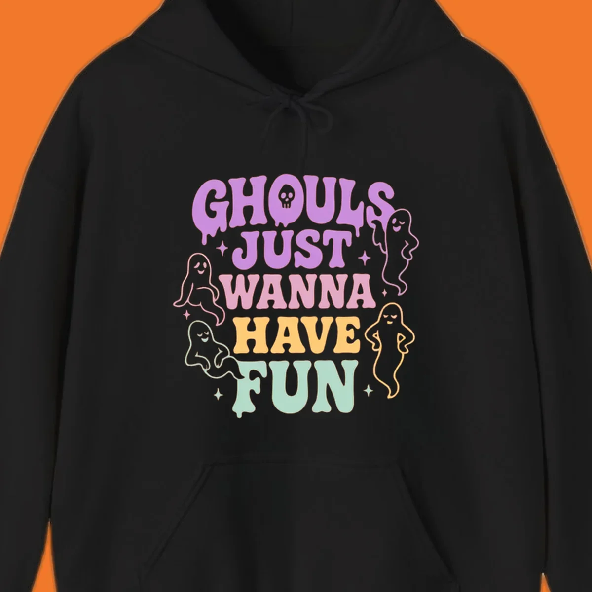Ghouls wanna have fun Halloween design with ghosts and skull.