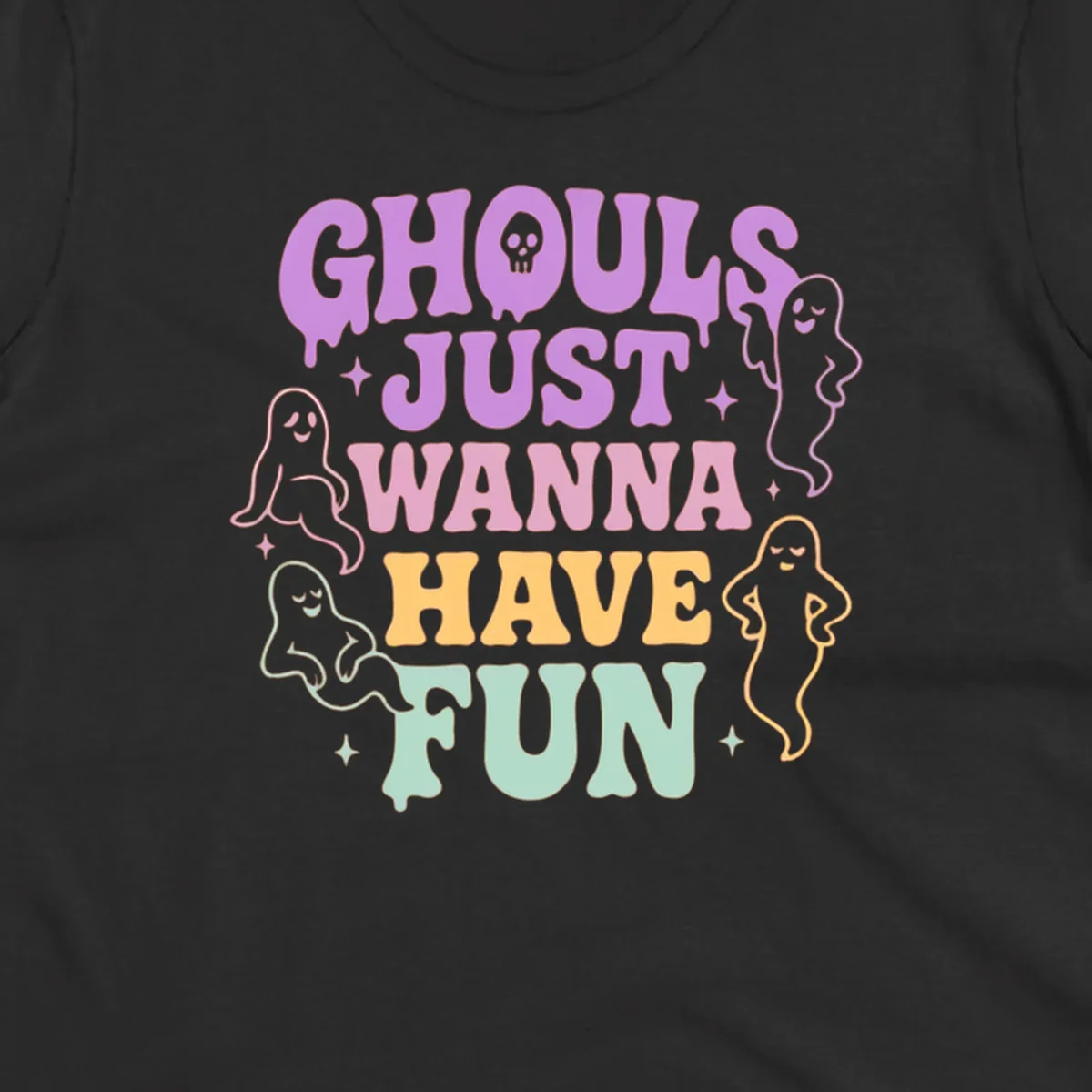 Ghouls wanna have fun Halloween design with ghosts and skull.