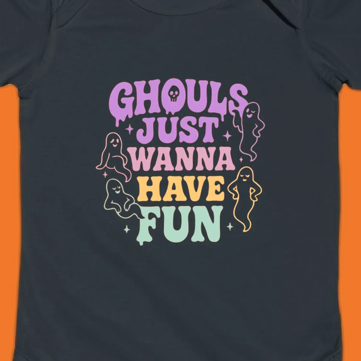 Ghouls wanna have fun Halloween design with ghosts and skull.