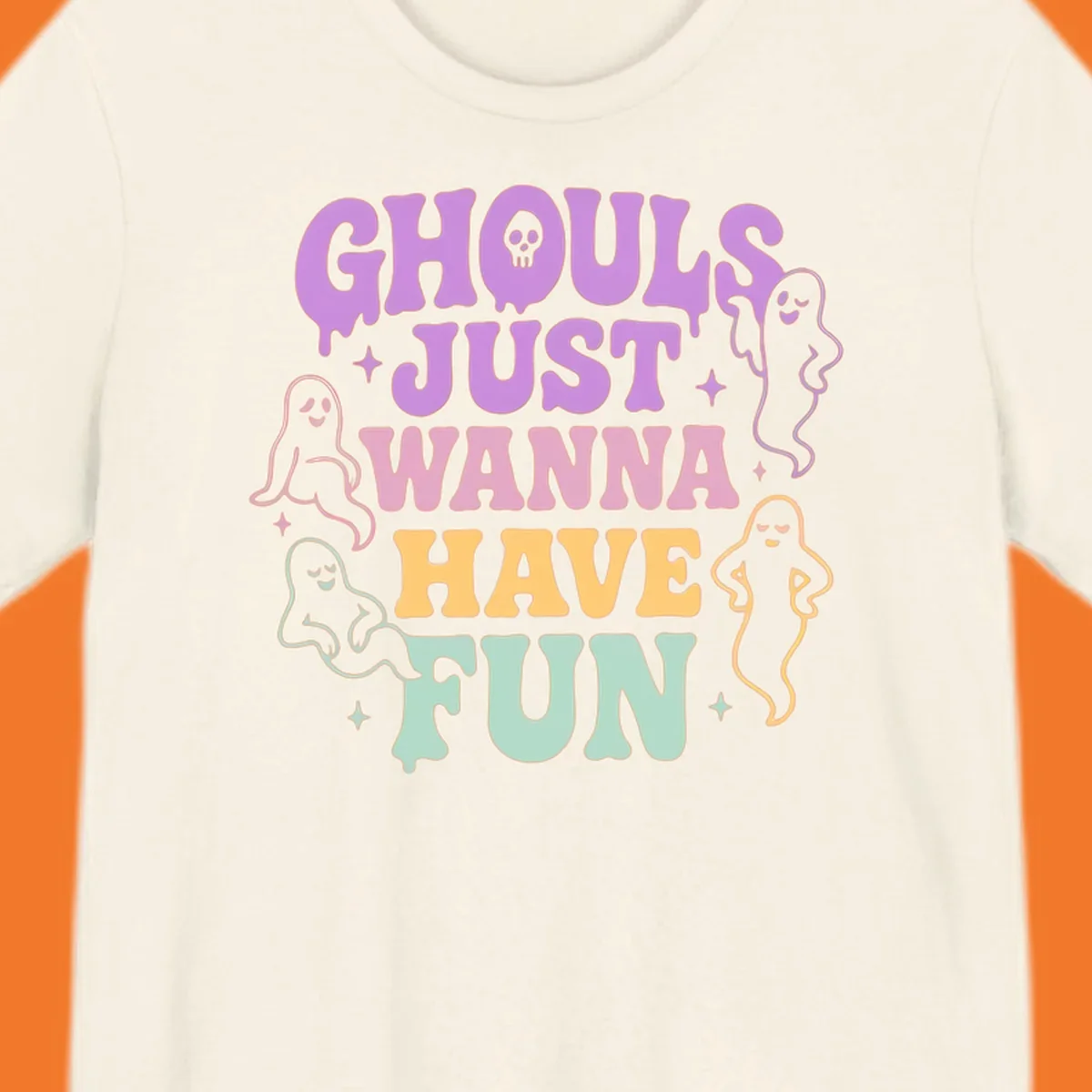 Ghouls wanna have fun Halloween design with ghosts and skull.