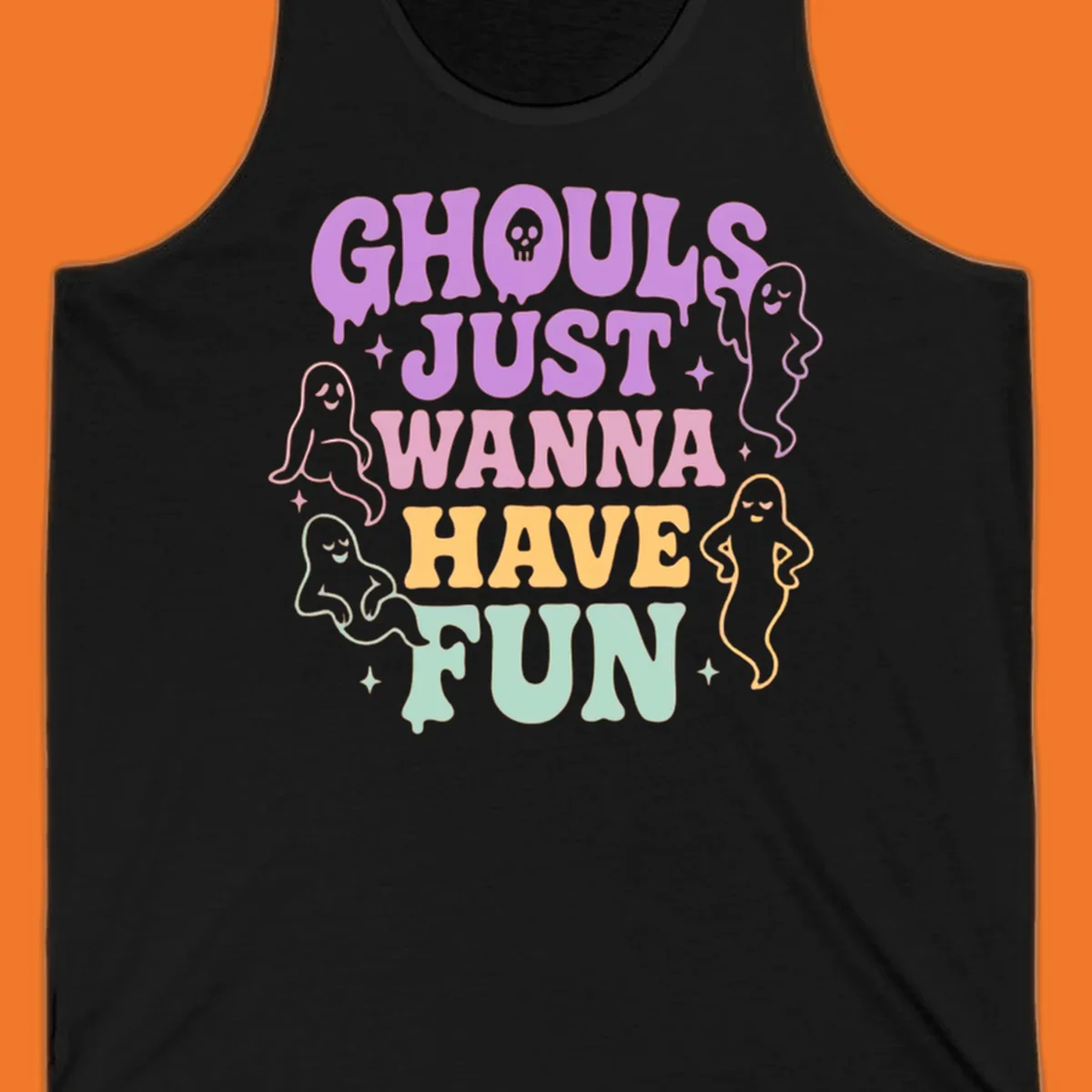 Ghouls wanna have fun Halloween design with ghosts and skull.