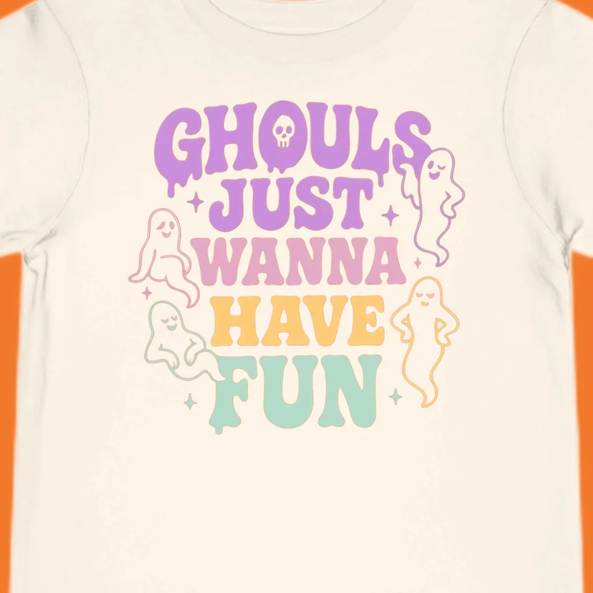 Ghouls wanna have fun Halloween design with ghosts and skull.