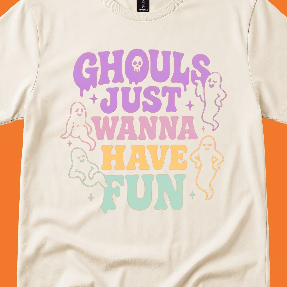 Ghouls wanna have fun Halloween design with ghosts and skull.