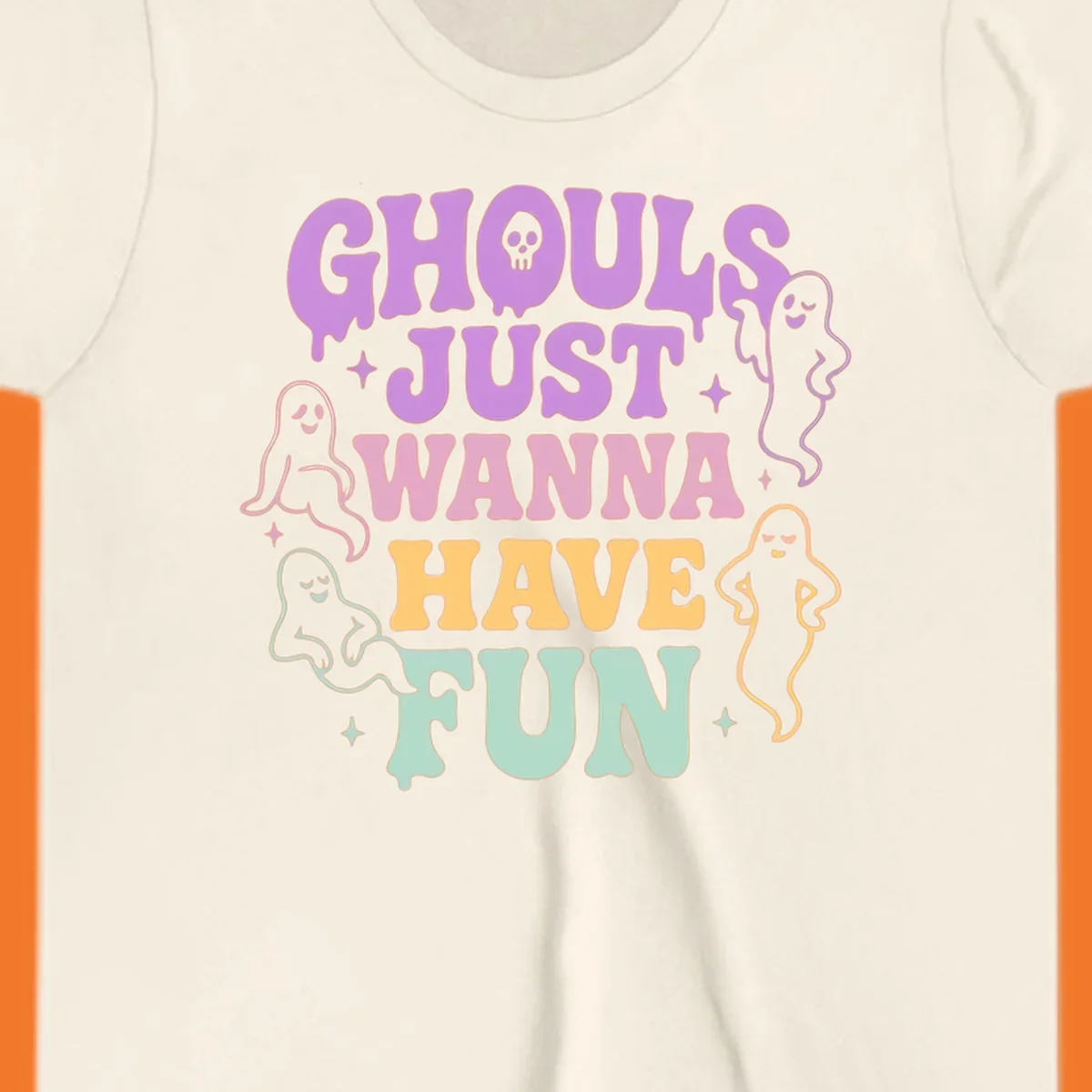 Ghouls wanna have fun Halloween design with ghosts and skull.