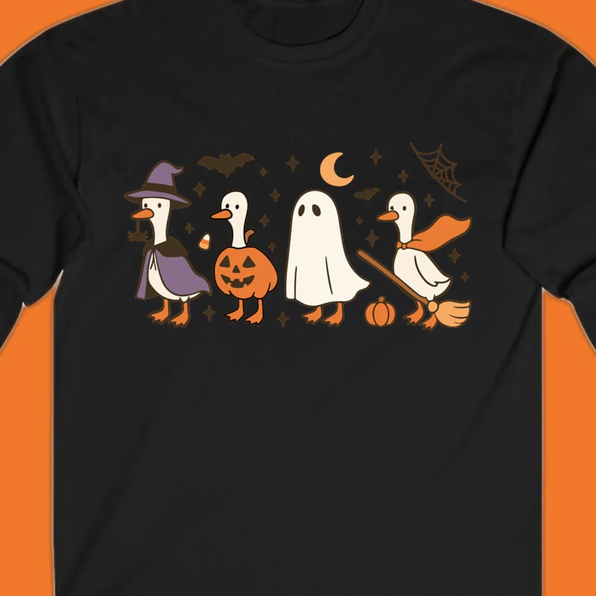 Goose Halloween costumes witch pumpkin ghost broom graphic