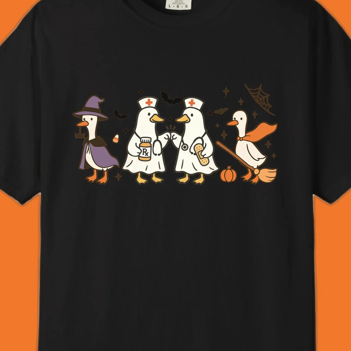 Halloween duck doctors nurses witch and broomstick illustration