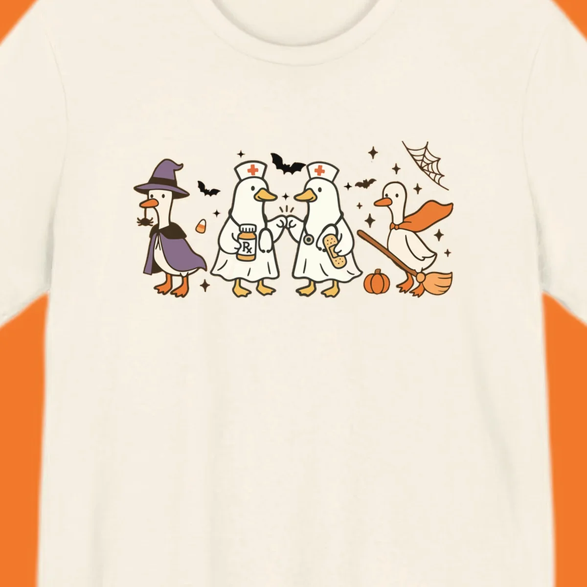 Halloween duck doctors nurses witch and broomstick illustration