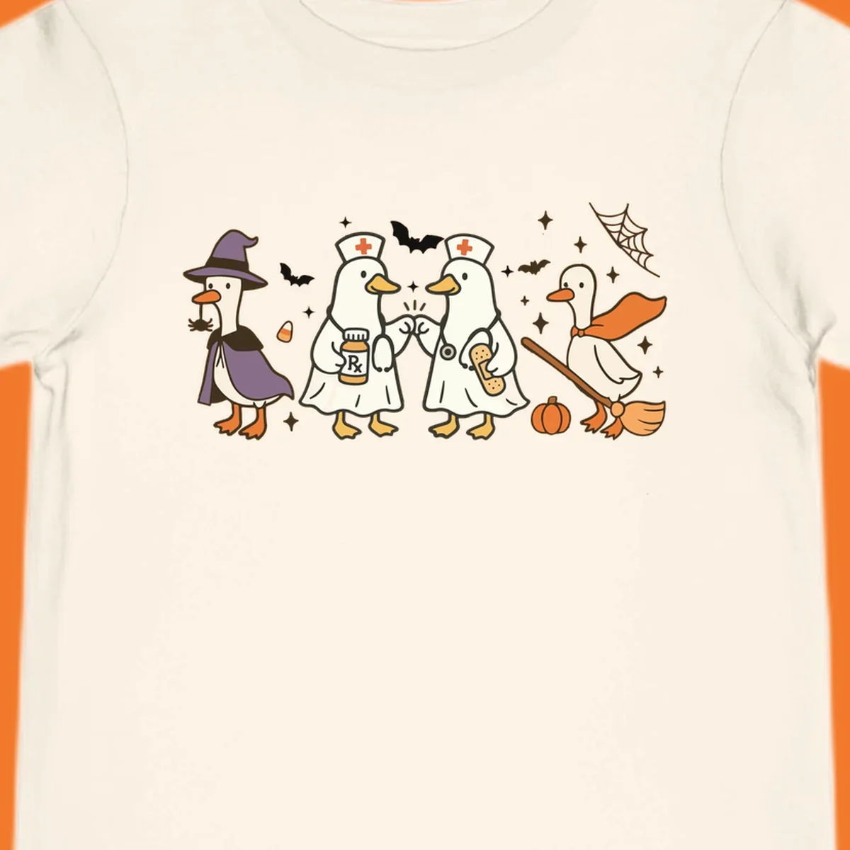 Halloween duck doctors nurses witch and broomstick illustration