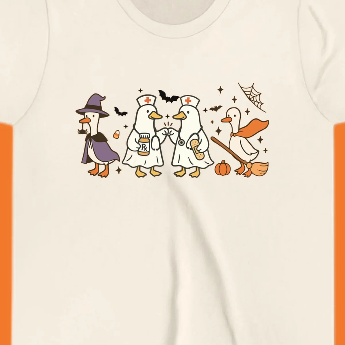 Halloween duck doctors nurses witch and broomstick illustration
