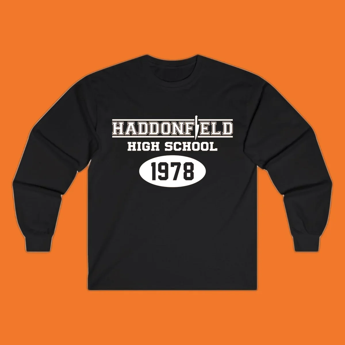Haddonfield High School 1978 reunion design with text and a knife graphic.