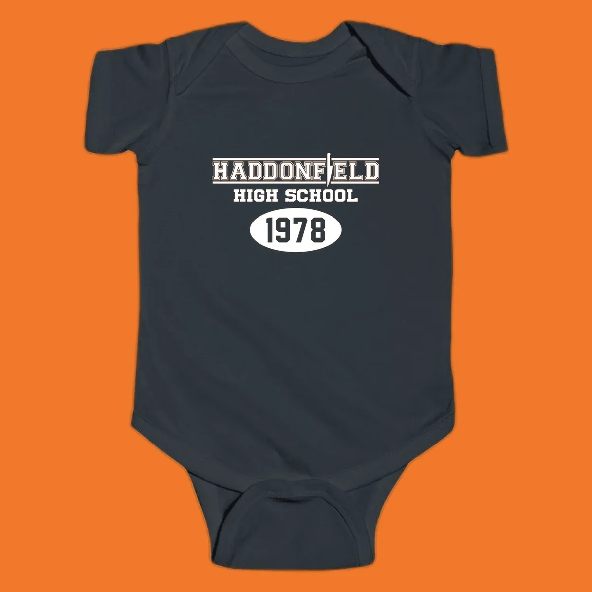 Haddonfield High School 1978 reunion design with text and a knife graphic.