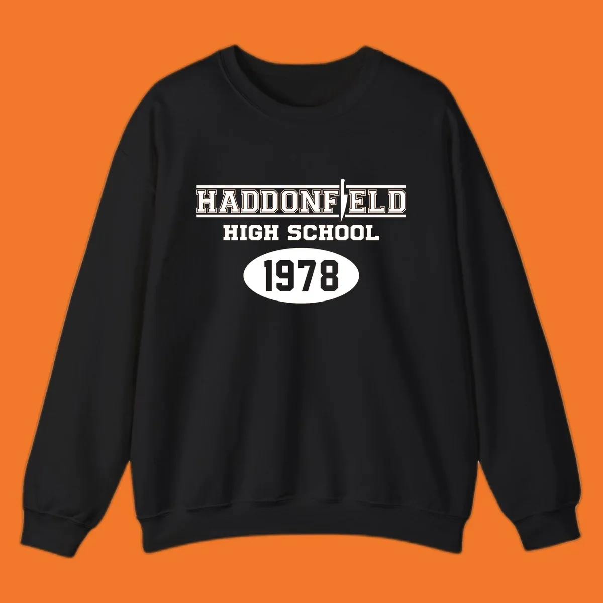 Haddonfield High School 1978 reunion design with text and a knife graphic.