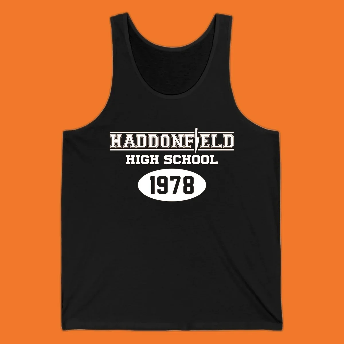 Haddonfield High School 1978 reunion design with text and a knife graphic.