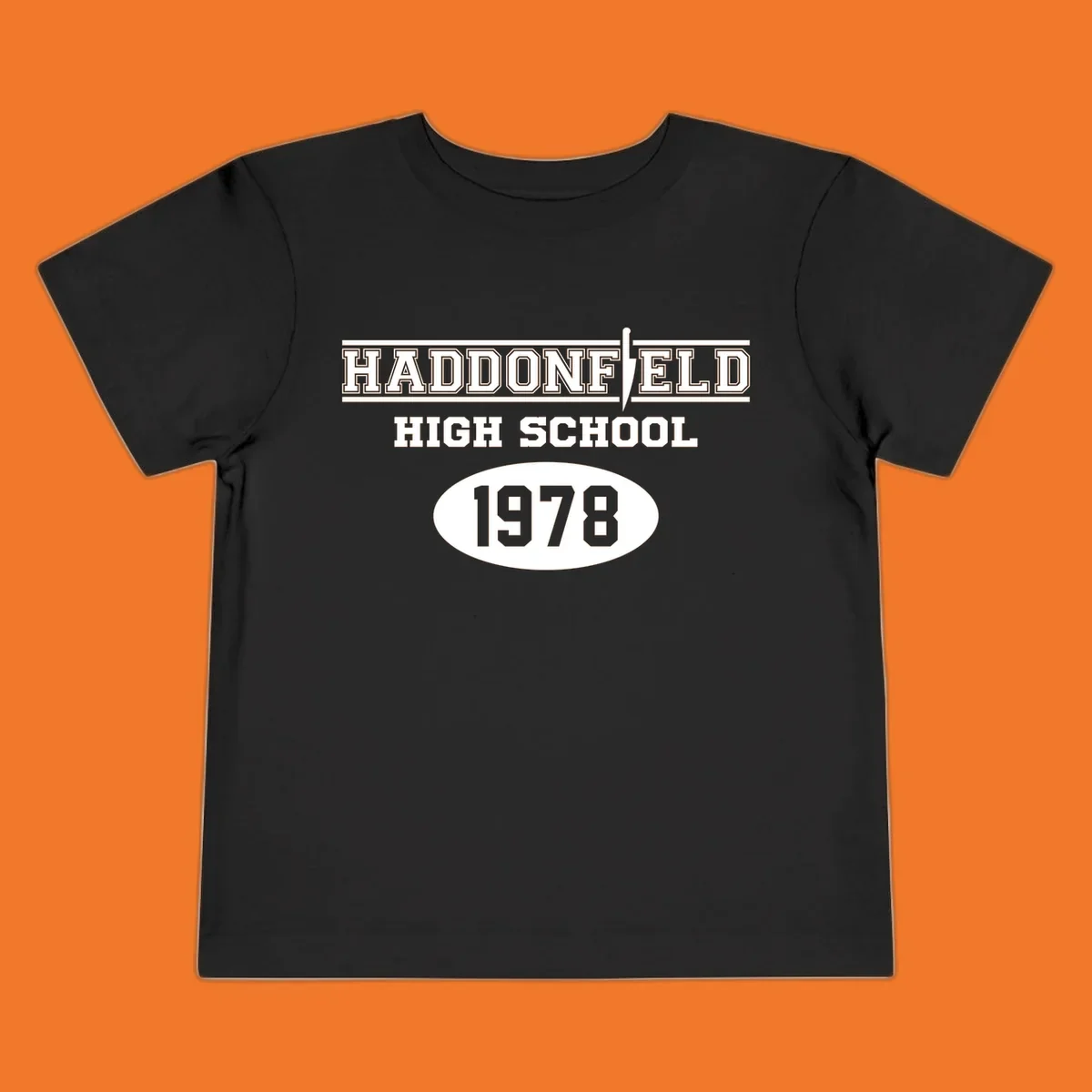 Haddonfield High School 1978 reunion design with text and a knife graphic.