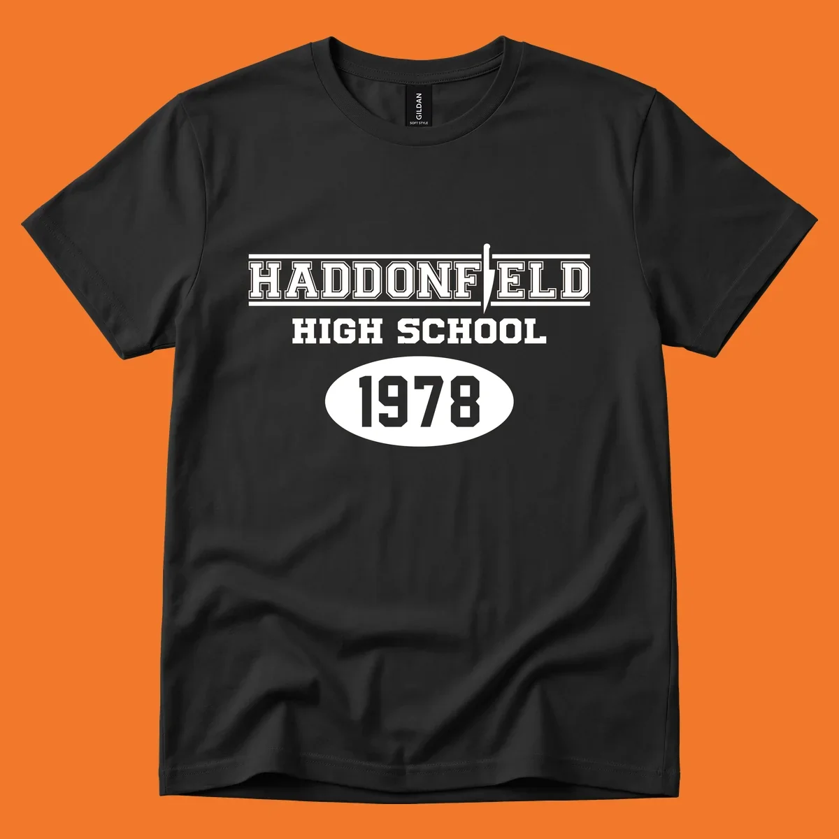 Haddonfield High School 1978 reunion design with text and a knife graphic.