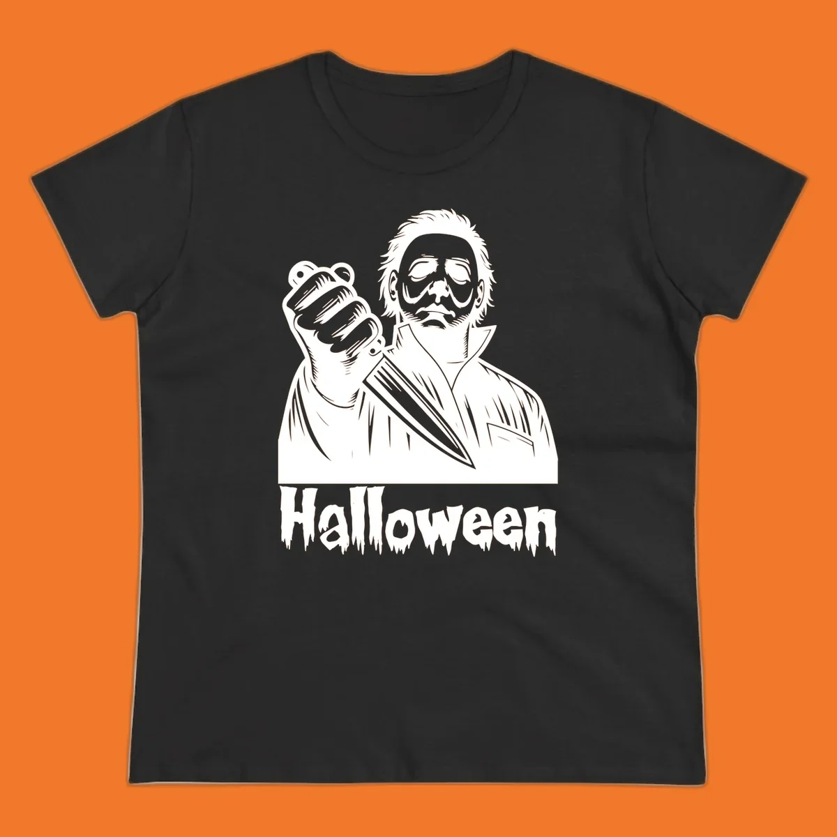 Michael Myers holding a knife with the word Halloween below - michael myers halloween