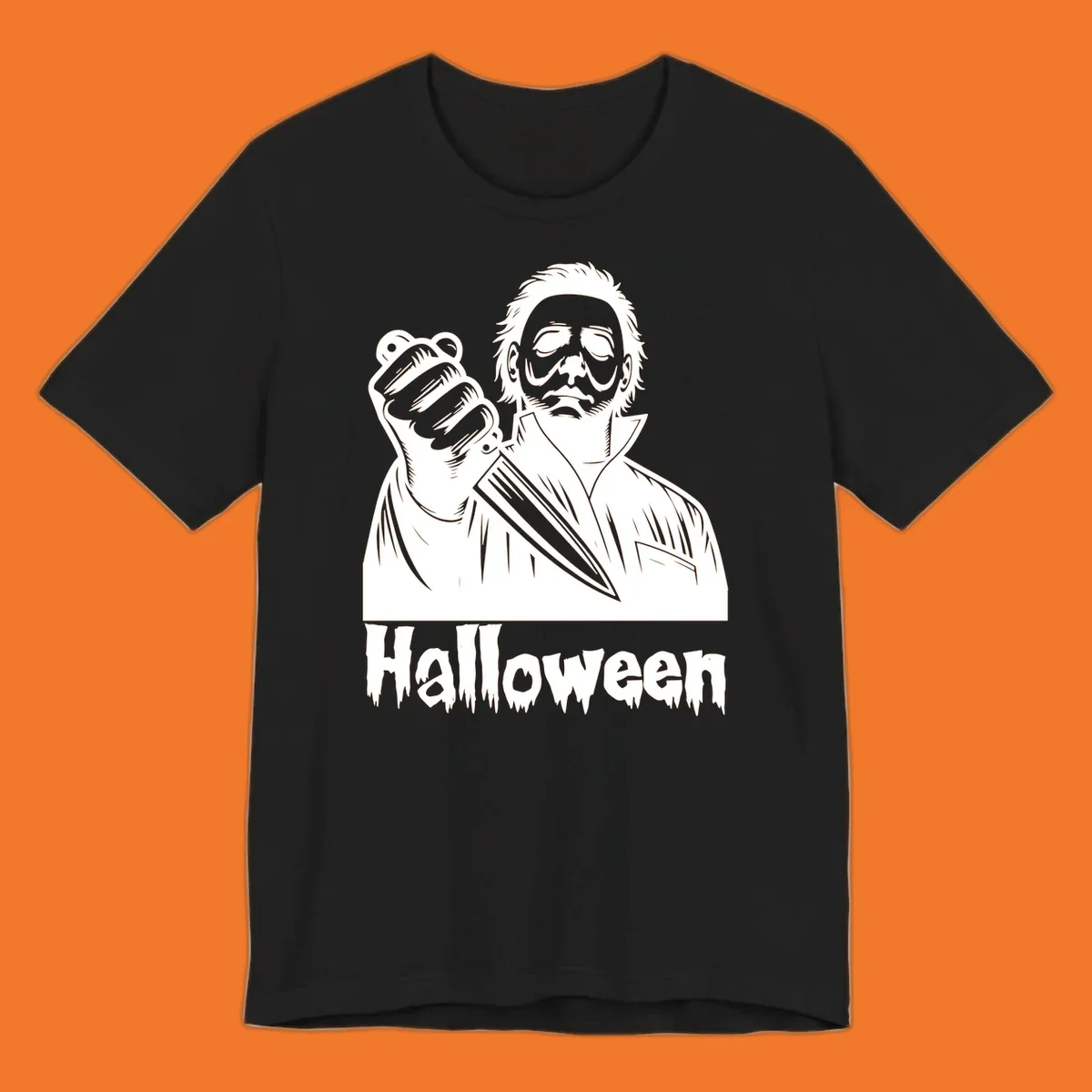 Michael Myers holding a knife with the word Halloween below - michael myers halloween