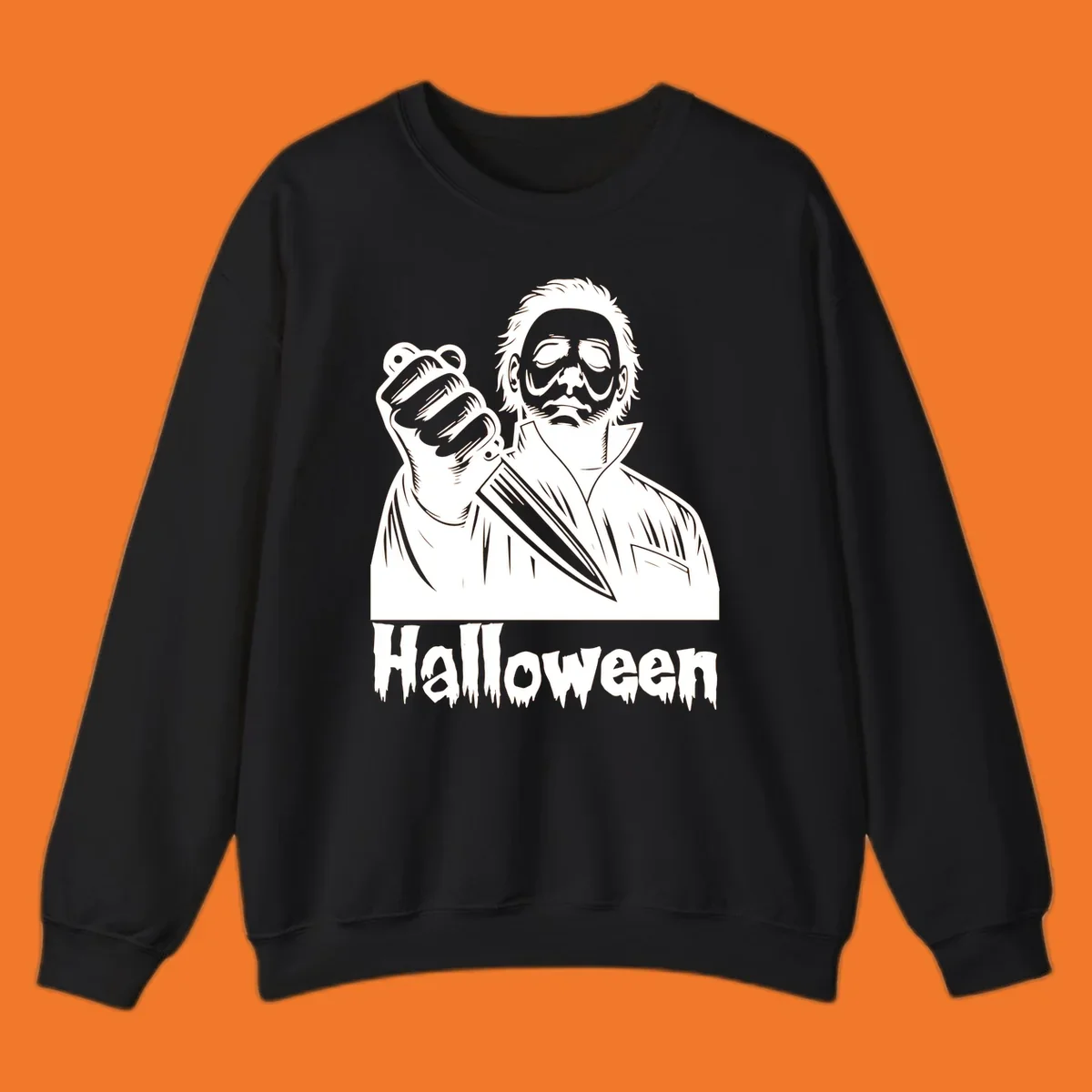 Michael Myers holding a knife with the word Halloween below - michael myers halloween