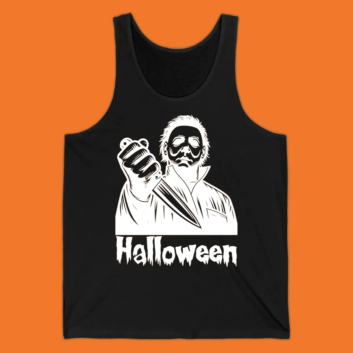 Michael Myers holding a knife with the word Halloween below - michael myers halloween