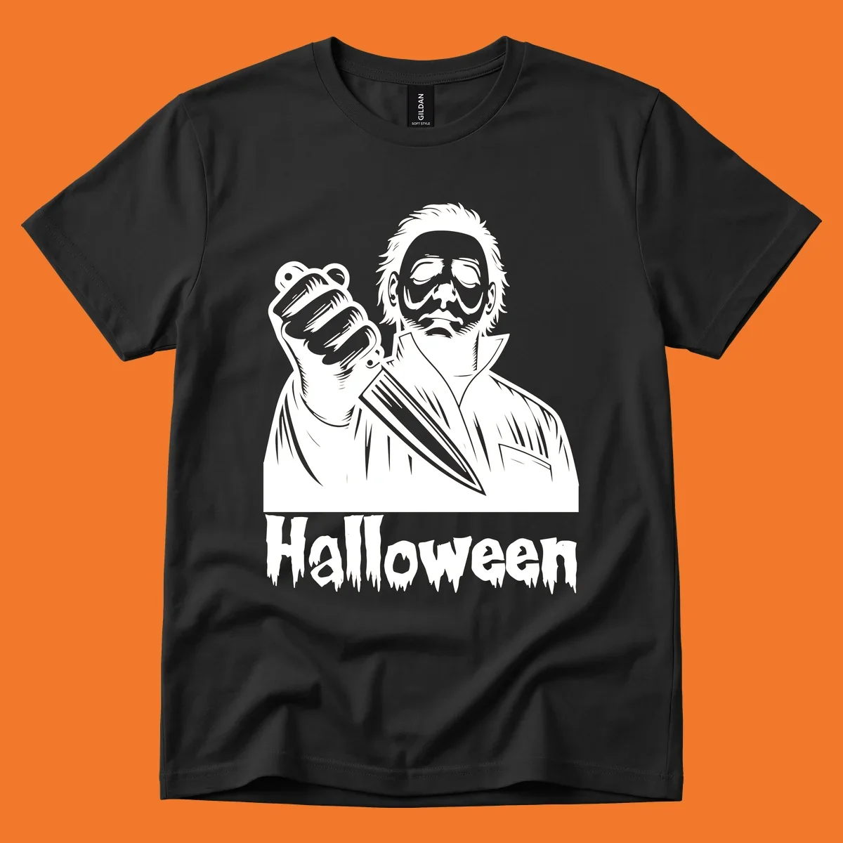 Michael Myers holding a knife with the word Halloween below - michael myers halloween