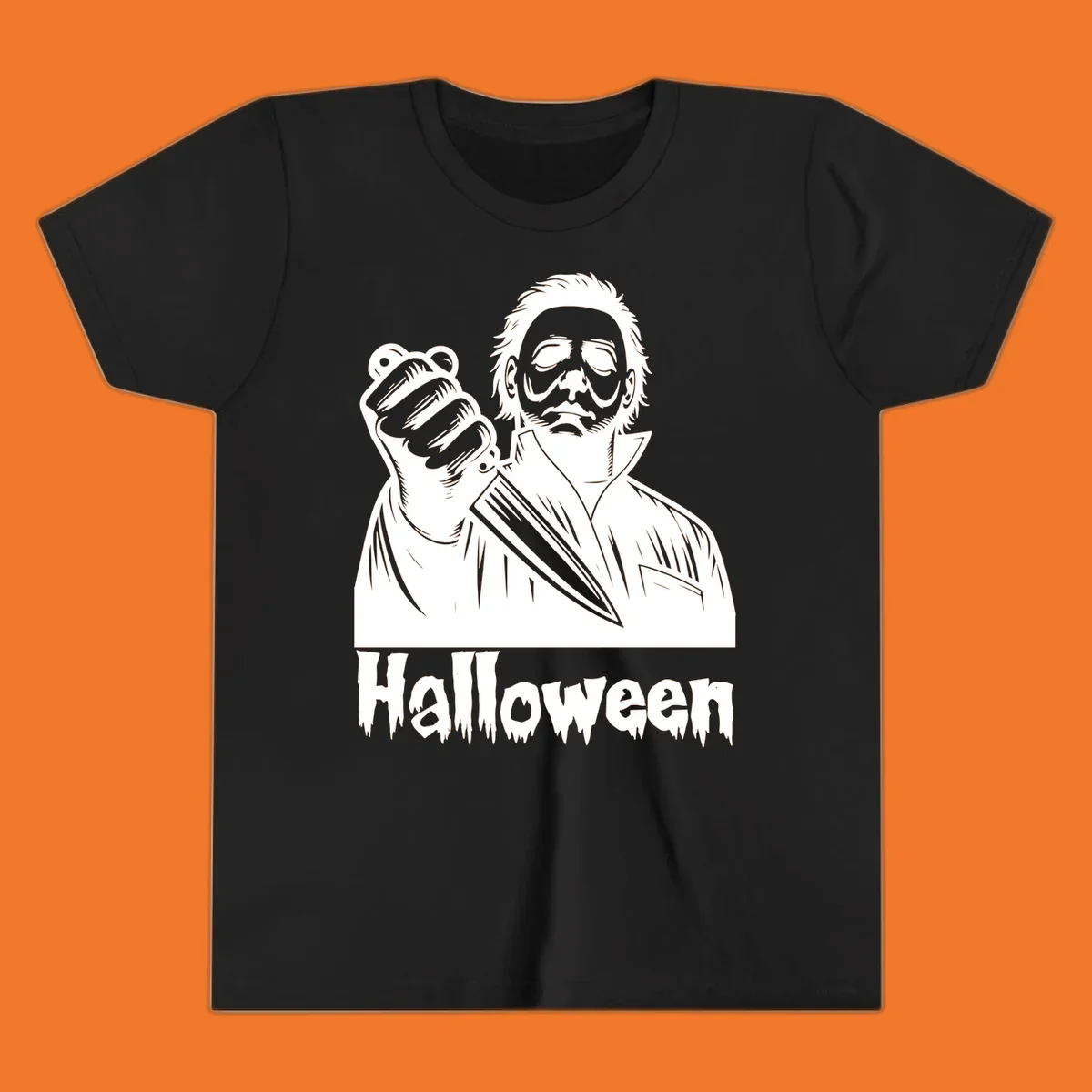 Michael Myers holding a knife with the word Halloween below - michael myers halloween