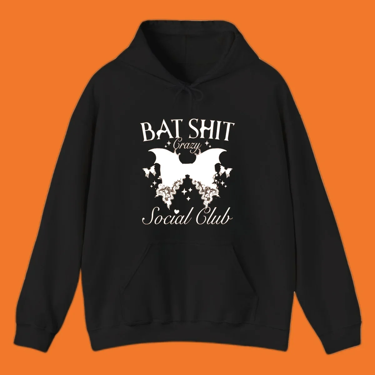 Bat Shit Crazy Social Club design with bat wings, lace, and text.