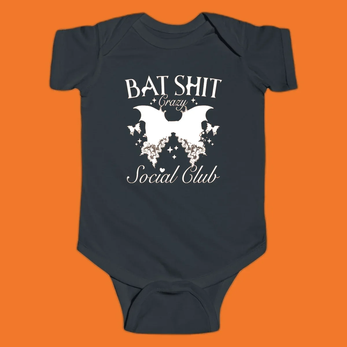 Bat Shit Crazy Social Club design with bat wings, lace, and text.