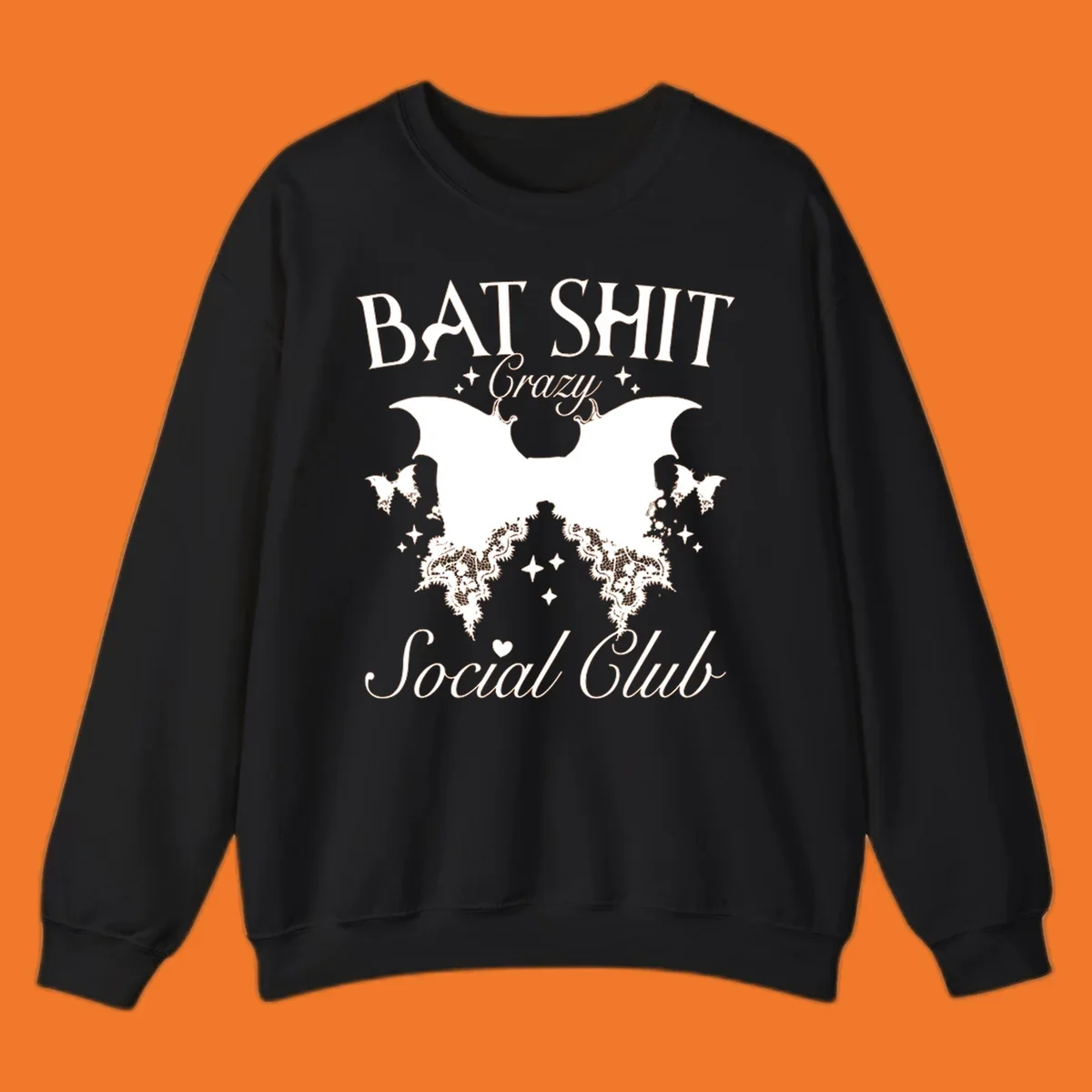 Bat Shit Crazy Social Club design with bat wings, lace, and text.