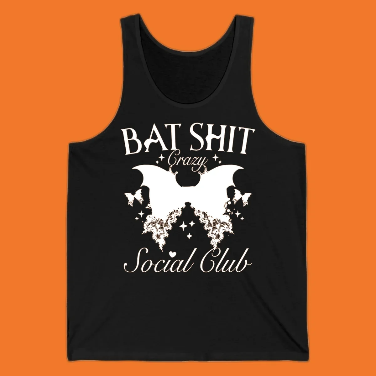 Bat Shit Crazy Social Club design with bat wings, lace, and text.