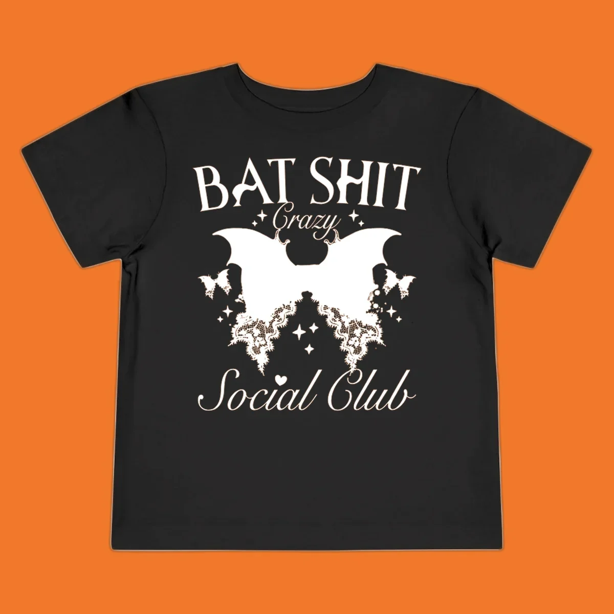 Bat Shit Crazy Social Club design with bat wings, lace, and text.