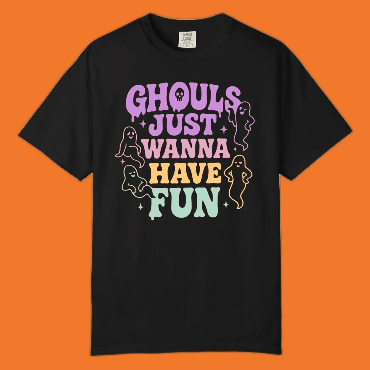 Ghouls wanna have fun Halloween design with ghosts and skull.