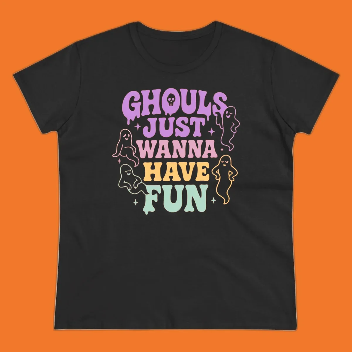 Ghouls wanna have fun Halloween design with ghosts and skull.