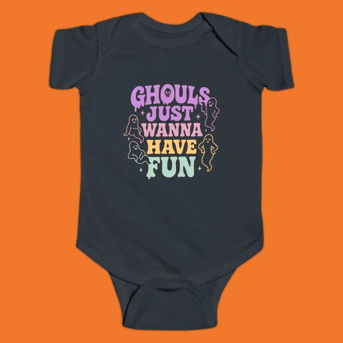 Ghouls wanna have fun Halloween design with ghosts and skull.