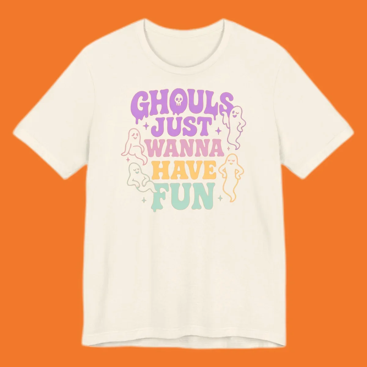 Ghouls wanna have fun Halloween design with ghosts and skull.
