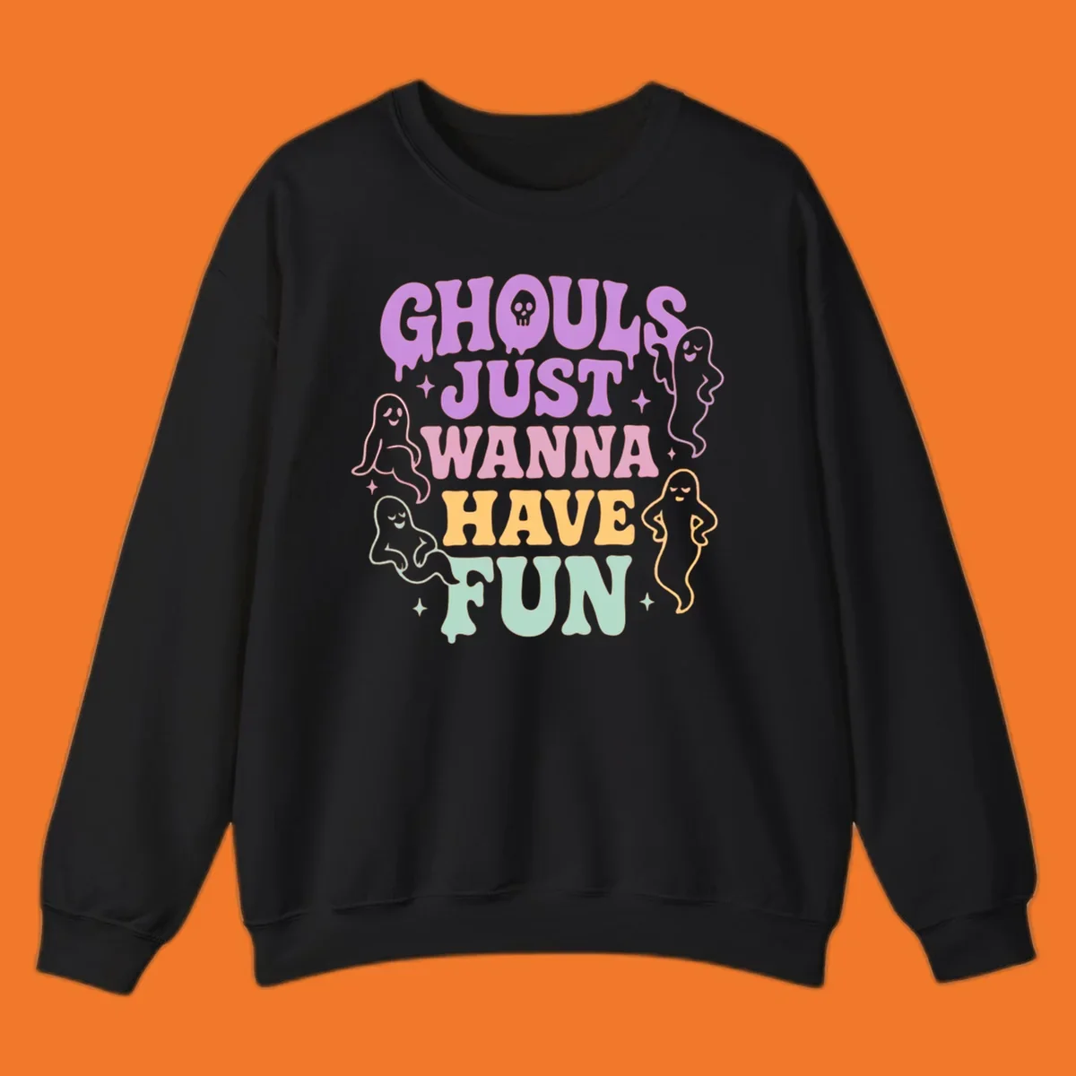 Ghouls wanna have fun Halloween design with ghosts and skull.