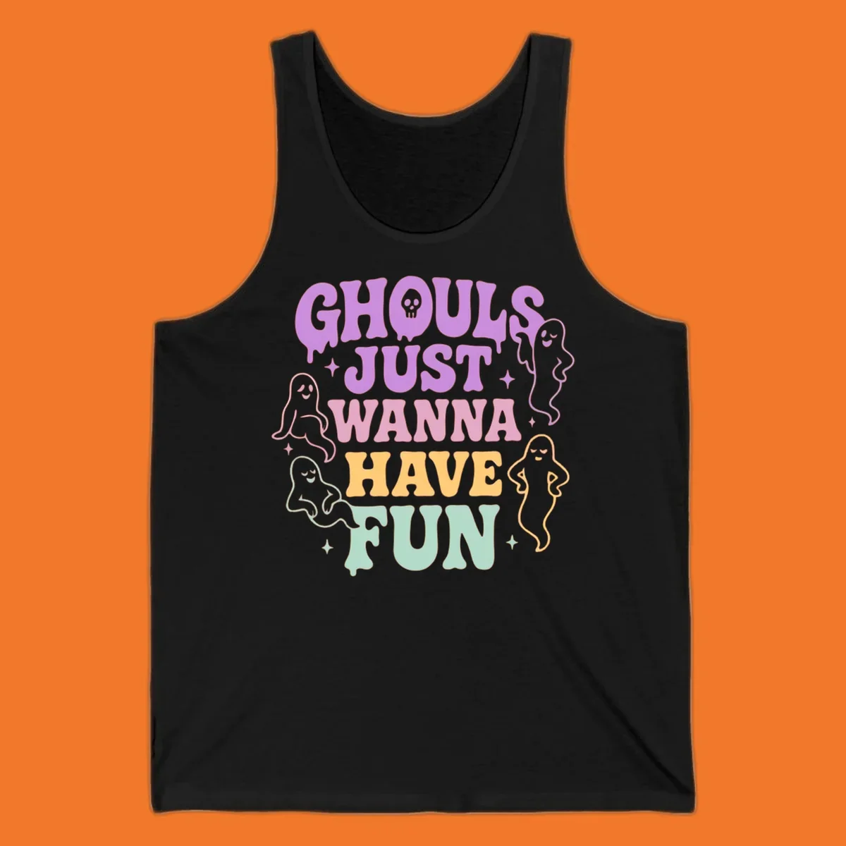 Ghouls wanna have fun Halloween design with ghosts and skull.