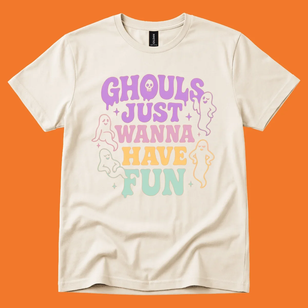 Ghouls wanna have fun Halloween design with ghosts and skull.