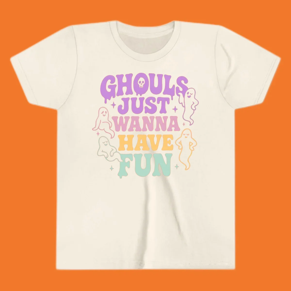 Ghouls wanna have fun Halloween design with ghosts and skull.