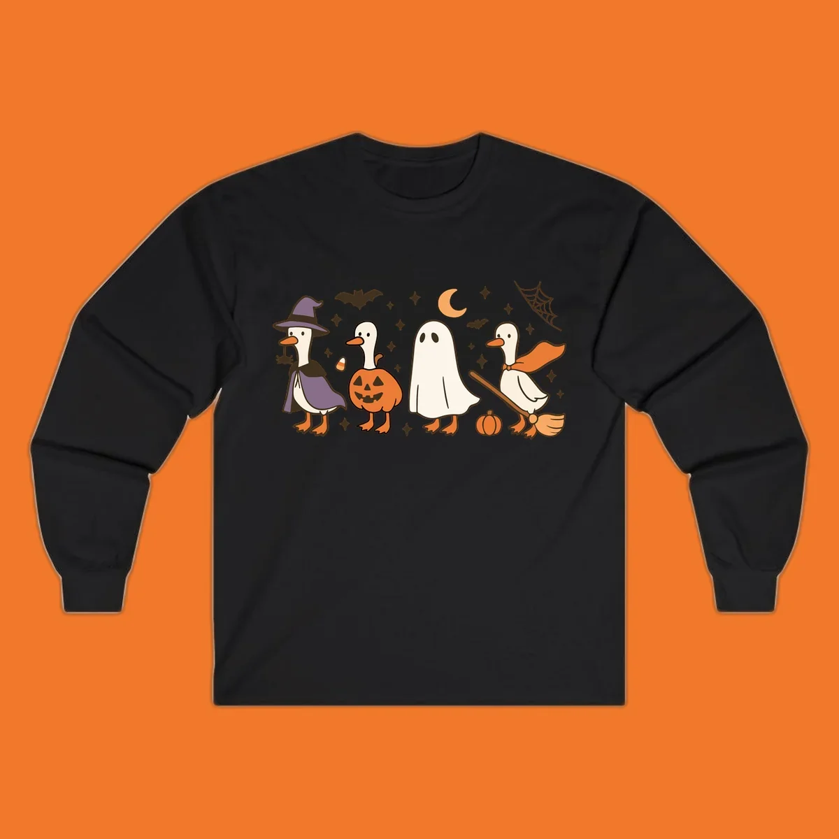 Goose Halloween costumes witch pumpkin ghost broom graphic