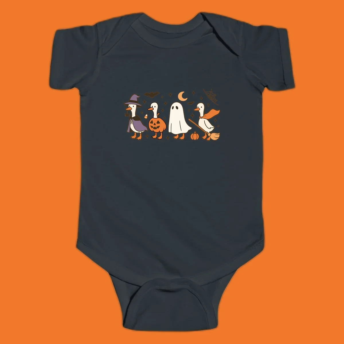 Goose Halloween costumes witch pumpkin ghost broom graphic